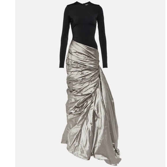 Rasario Dresses & Skirts - RASARIO: Designer Black and Silver draped silk-blend maxi gown